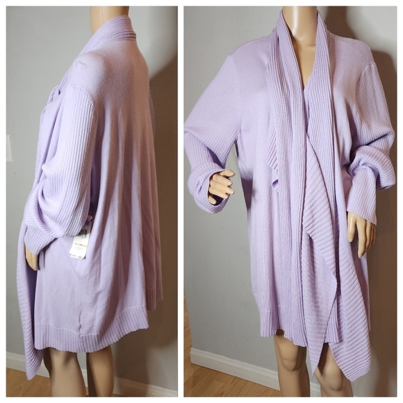 NWT Jones New York Angora Rabbit Hair Blend purple drape cardigan. 3X. - Picture 7 of 16